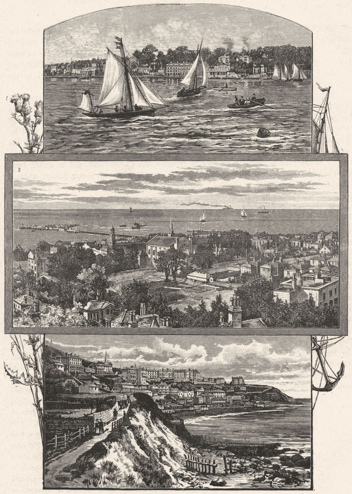 ISLE OF WIGHT. Cowes Ryde Esplanade, Ventnor 1898 old antique print picture